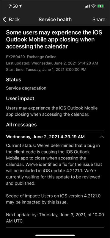 Microsoft Outlook for iOS bug report